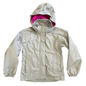 The North Face Kids Light Gray Raincoat with Pink Hood